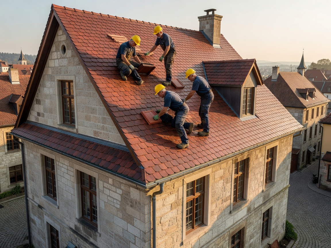 Zappydoqust expert roofers installing premium clay interlocking tiles on architectural home in Europe